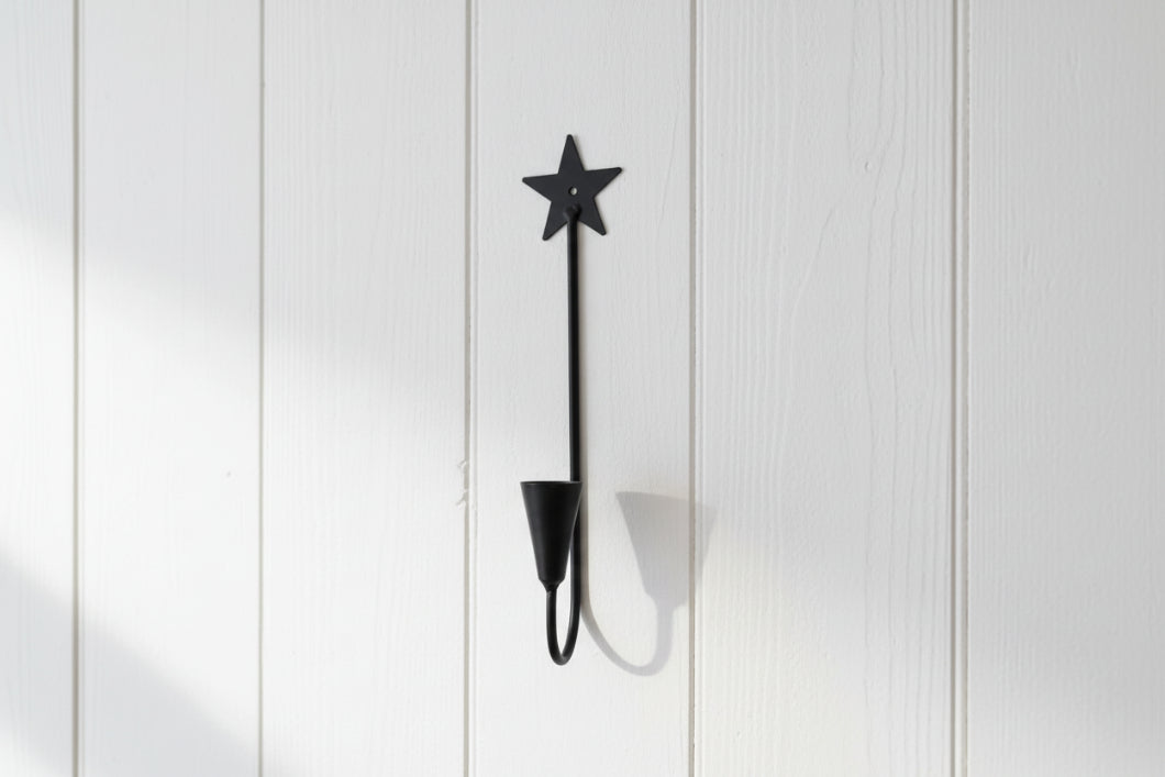 Primitive Rustic Black Iron Star Taper Wall Sconce 9" - The Primitive Pineapple Collection