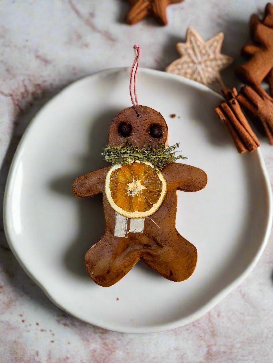 Primitive Christmas 8” Handmade Gingerbread Man w/ Dried Orange Hanging Ornament - The Primitive Pineapple Collection