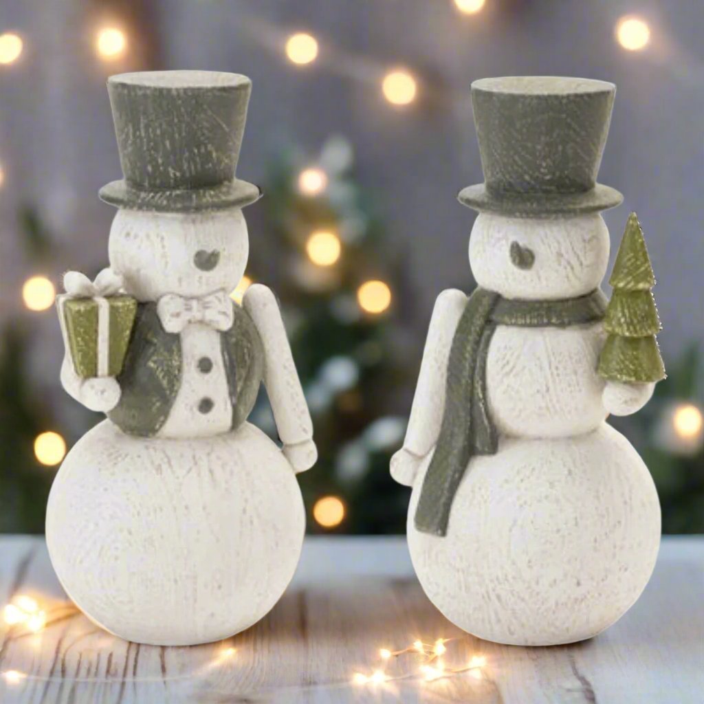 Primitive Christmas Rustic 2 pc Snowman Nutcracker 10" Tree and Present - The Primitive Pineapple Collection