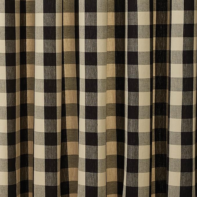 Primitive Wicklow Gingham Black Tan Plaid Cotton Shower Curtain - The Primitive Pineapple Collection