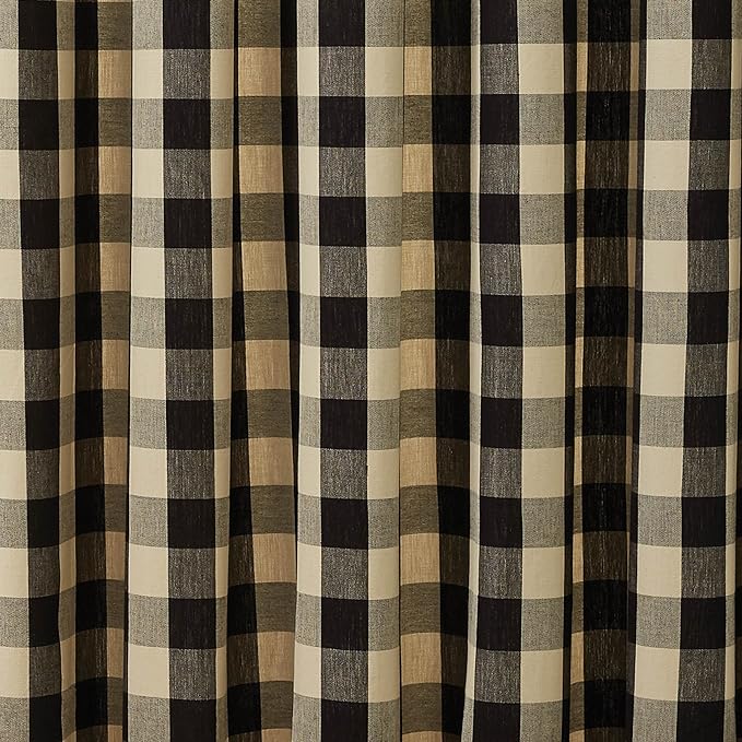 Primitive Wicklow Gingham Black Tan Plaid Cotton Shower Curtain