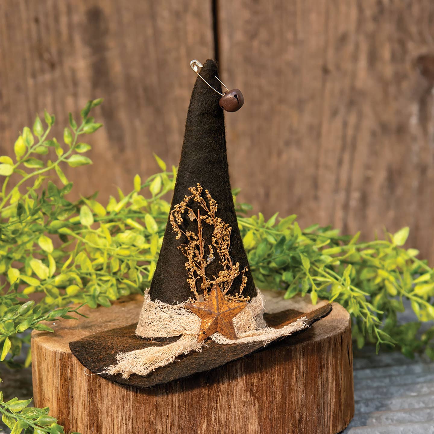 Primitive Country Halloween Felt Felt Witch Hat Ornament 6.75" - The Primitive Pineapple Collection