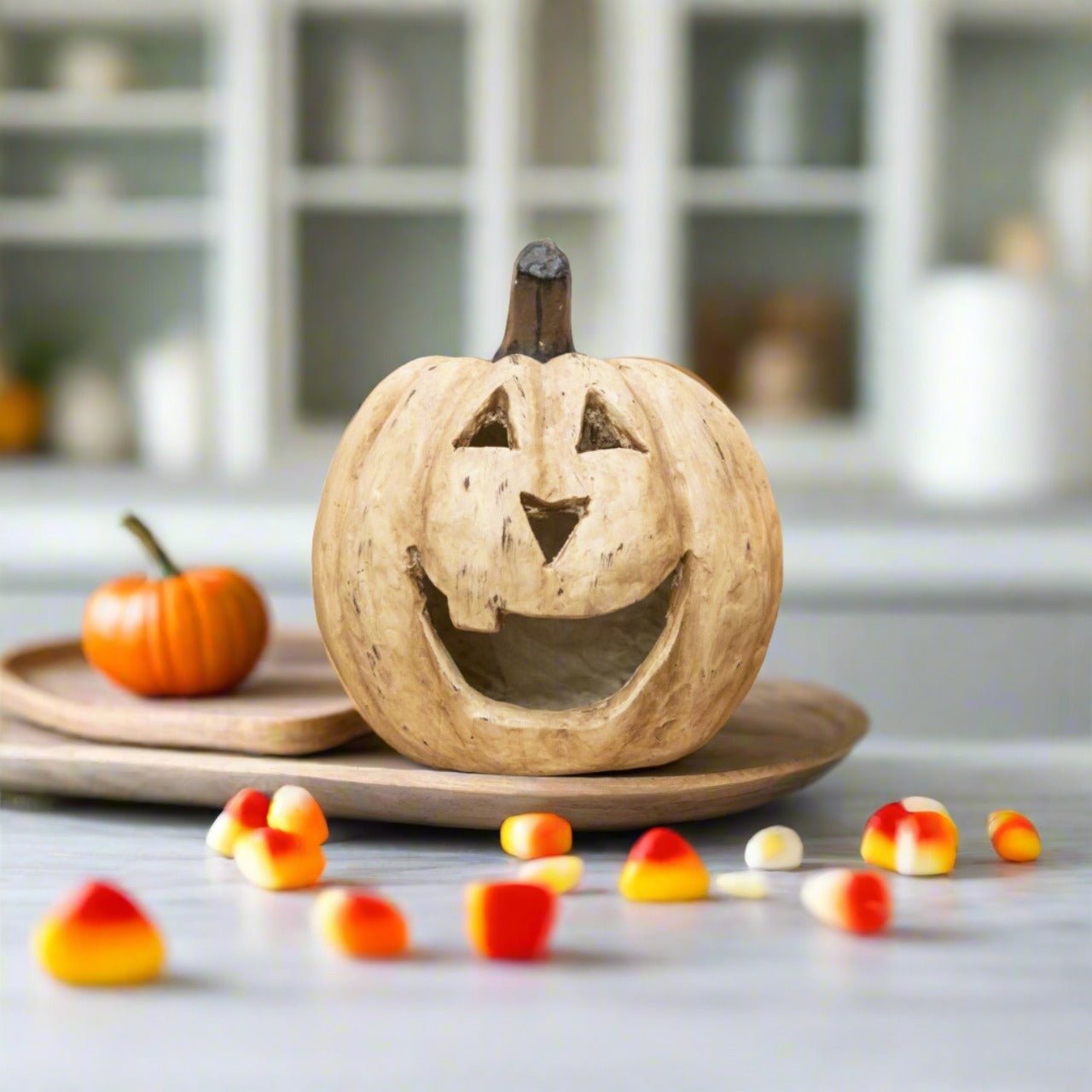 Ragon House Life Size 8" White Big Mouth Pumpkin Jack O Lantern Halloween - The Primitive Pineapple Collection