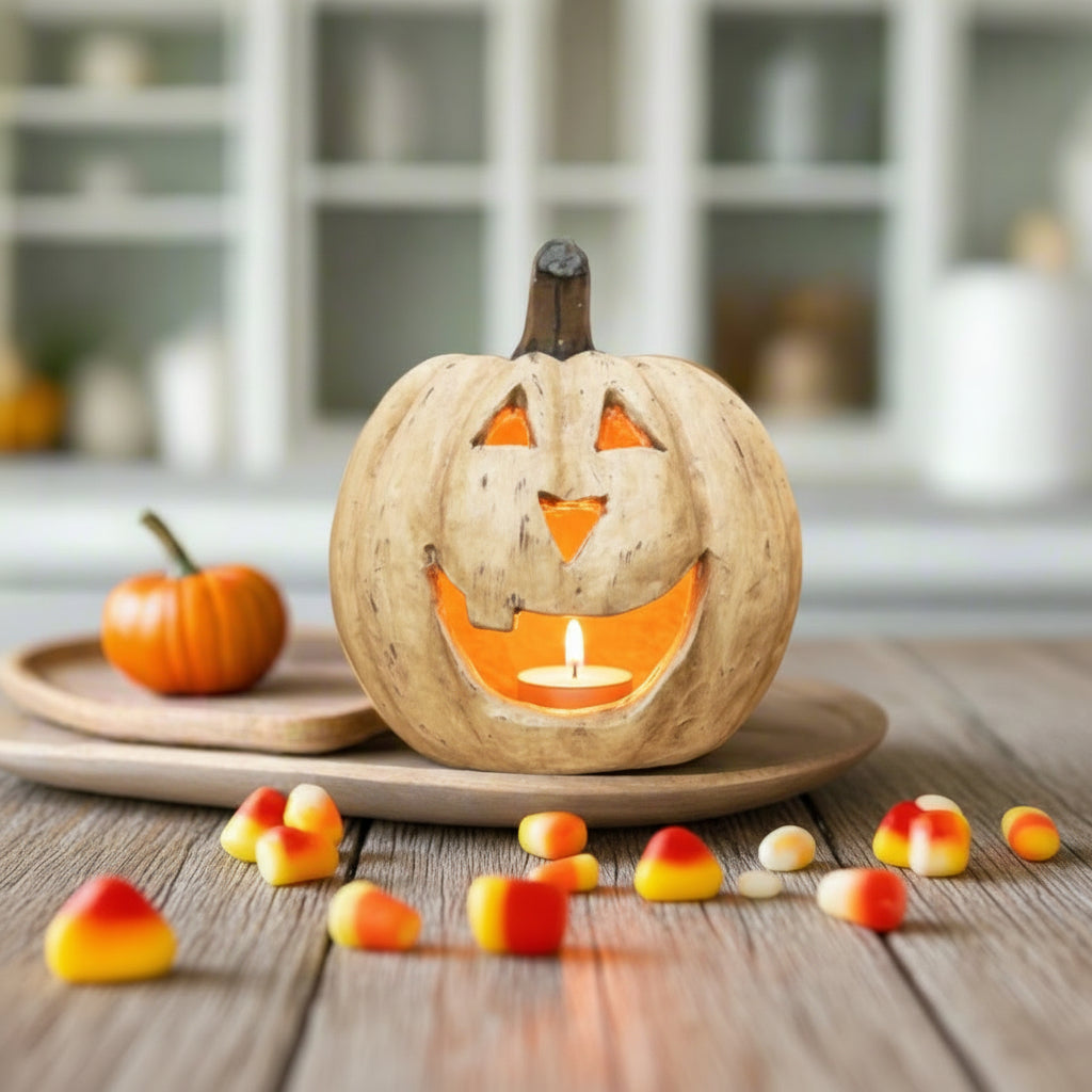 Ragon House Life Size 8" White Big Mouth Pumpkin Jack O Lantern Halloween - The Primitive Pineapple Collection