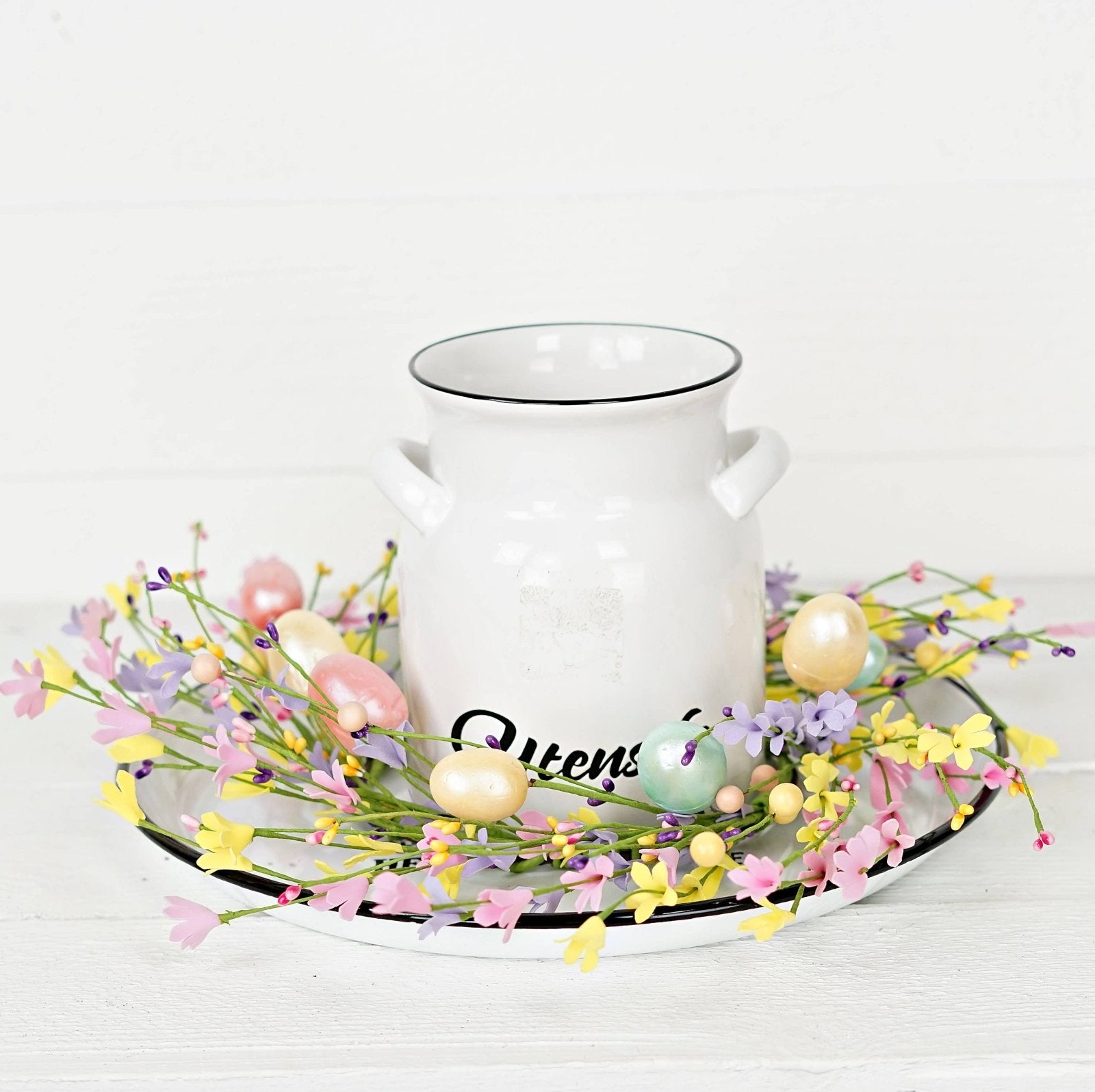 Farmhouse Spring Easter 16" Candy Shop Wreath w/ Easter Eggs and Forsythia - The Primitive Pineapple Collection