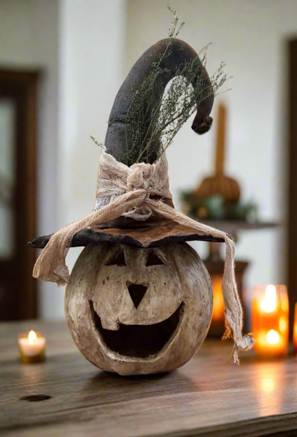 Ragon House Life Size 8" White Big Mouth Pumpkin Jack O Lantern Halloween - The Primitive Pineapple Collection