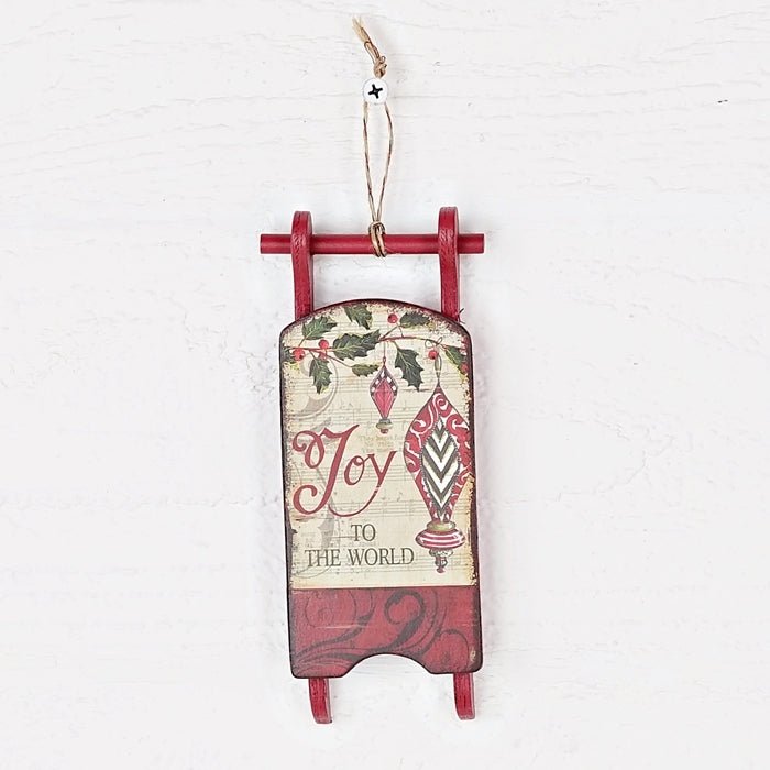 Christmas Vintage Look Joy To The World Sled Ornament 6" - The Primitive Pineapple Collection