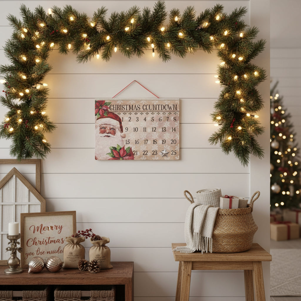 Primitive White Beaded Countdown Advent Calendar with Star Magnet - The Primitive Pineapple Collection