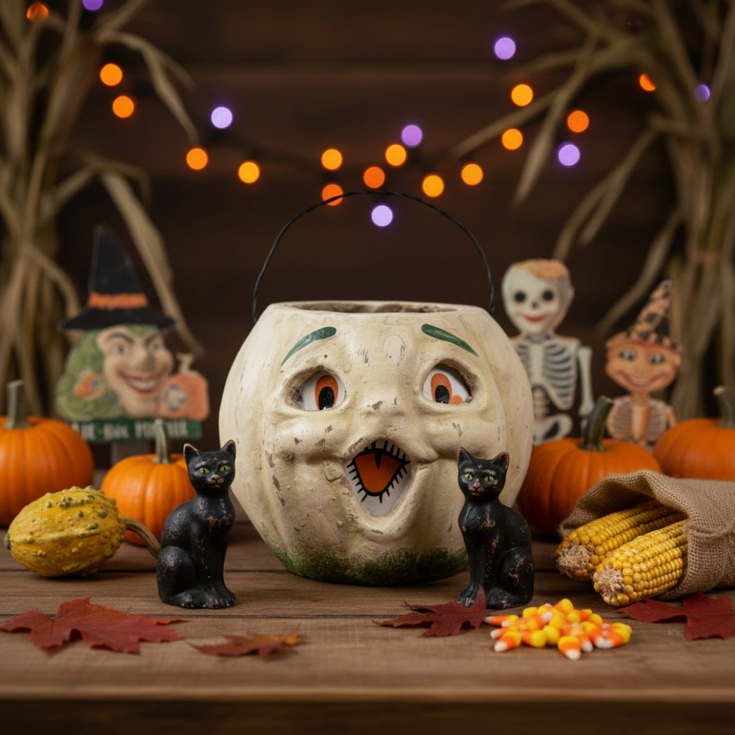 Primitive Halloween Fall Ragon House 5" White Jack O Lantern Choir Boy Bucket - The Primitive Pineapple Collection