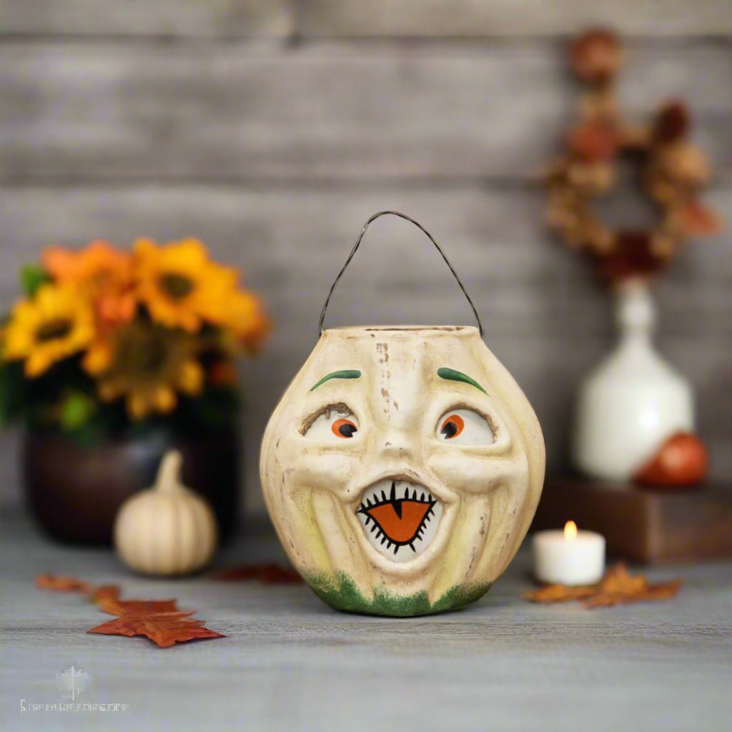 Primitive Halloween Fall Ragon House 7" White Jack O Lantern Choir Boy Bucket - The Primitive Pineapple Collection