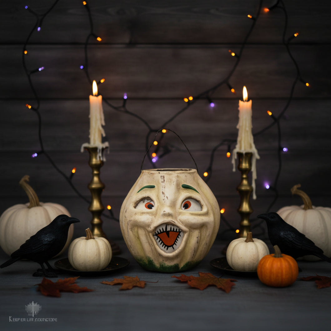 Primitive Halloween Fall Ragon House 7" White Jack O Lantern Choir Boy Bucket - The Primitive Pineapple Collection