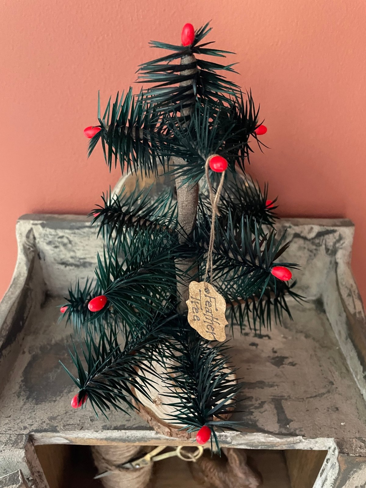 Bethany Lowe Inspired Handcrafted USA German Style Goose Feather Tree w/ Red Berries 8" - The Primitive Pineapple Collection