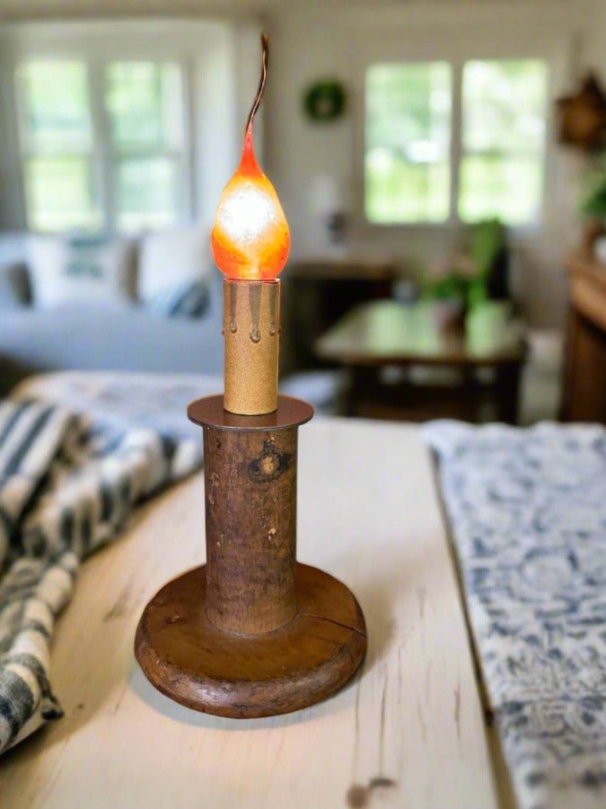 Primitive Colonial Vintage Spool Accent Lamp w/ Silicone Light Bulb - The Primitive Pineapple Collection