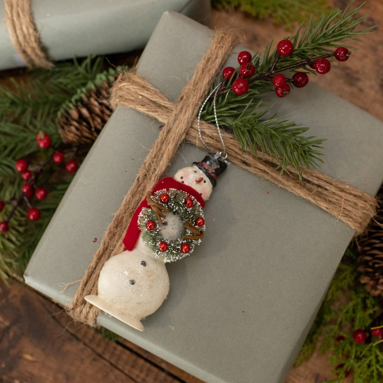Christmas Ragon House 4.25" Bead Wreath Snowman Ornament - The Primitive Pineapple Collection