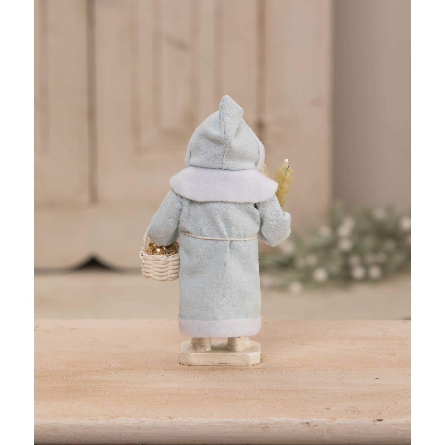 Bethany Lowe Christmas Pastel Blue Santa with Basket TD1164 - The Primitive Pineapple Collection