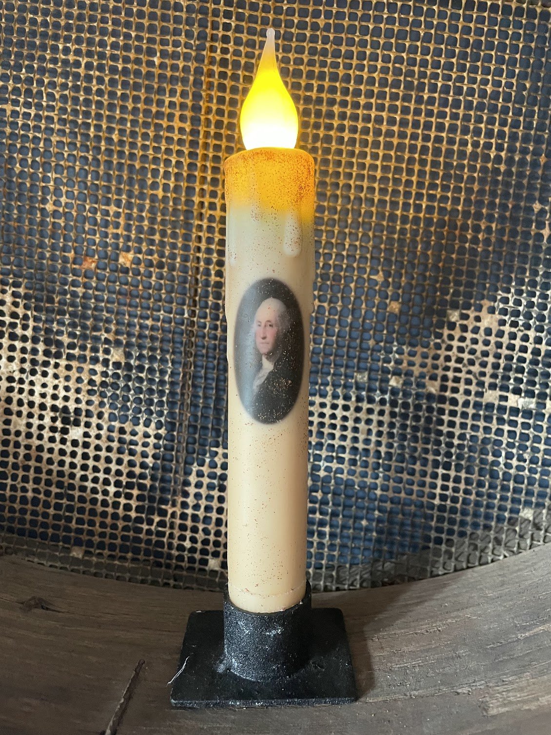 Primitive Handcrafted Colonial President Washington 7"H Led Timer Taper Candle - The Primitive Pineapple Collection