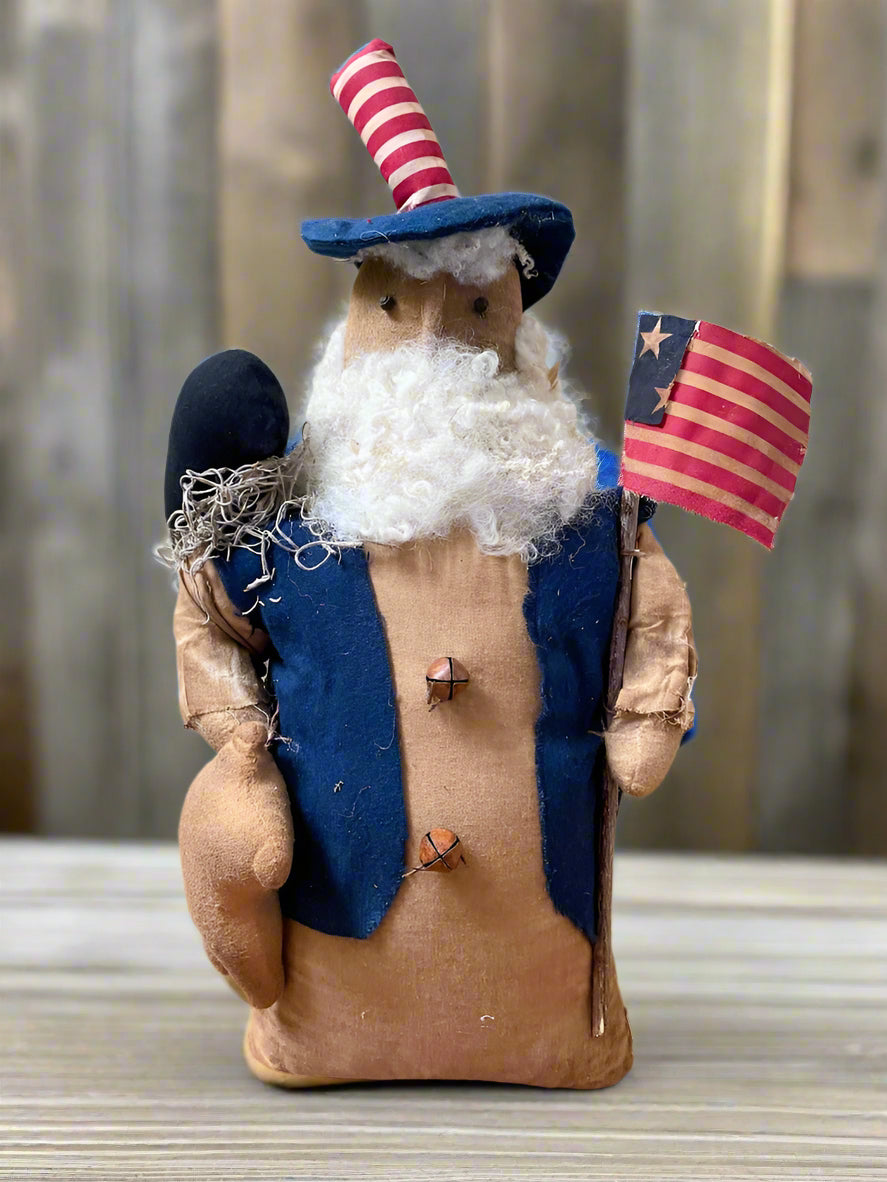 Primitive Handcrafted Patriotic Americana Uncle Sam Doll w/ Flag/Star 14" - The Primitive Pineapple Collection