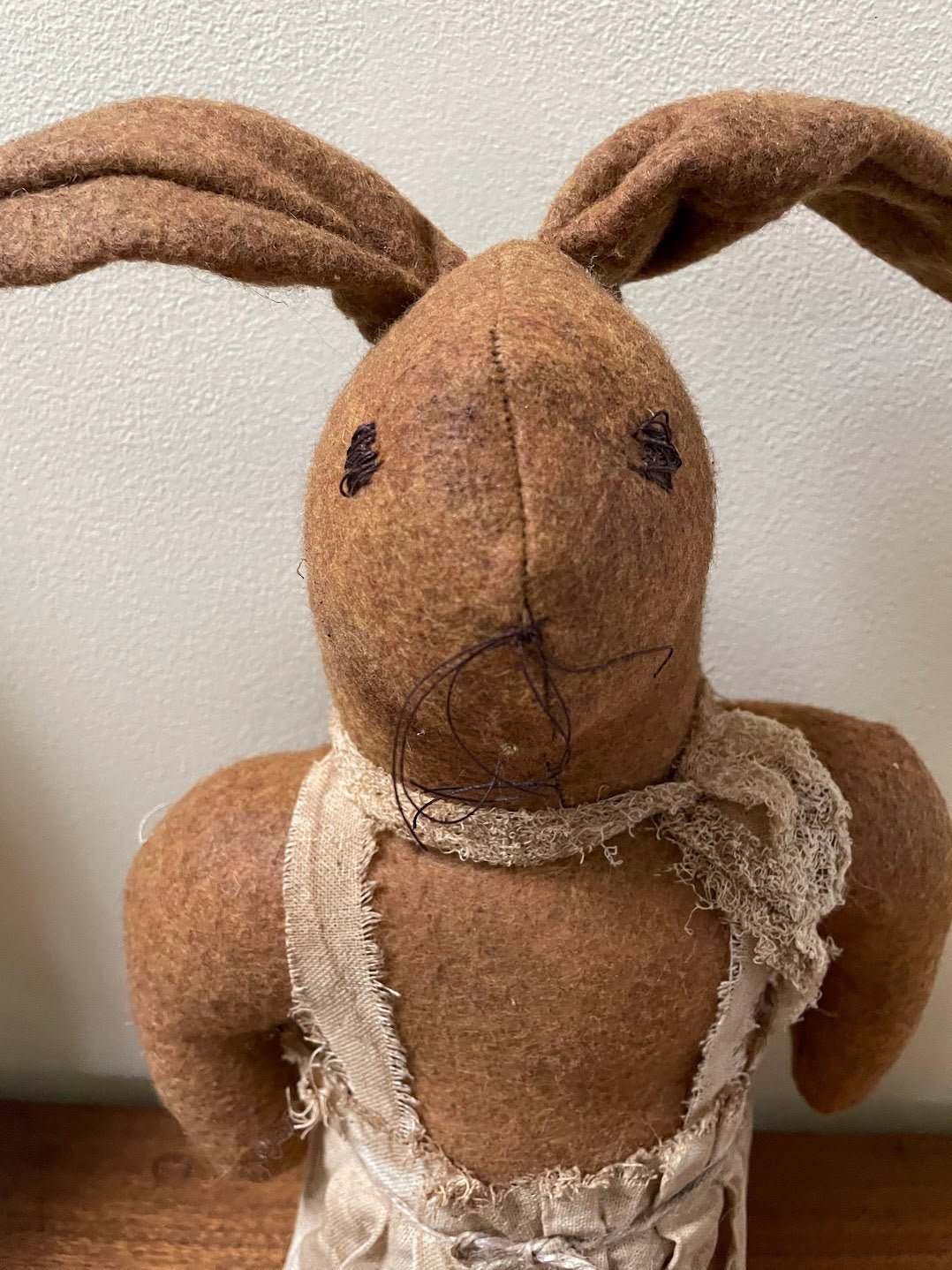 Primitive Farmhouse Handcrafted USA Spring Bunny Rabbit in Apron Stump Doll 14" - The Primitive Pineapple Collection