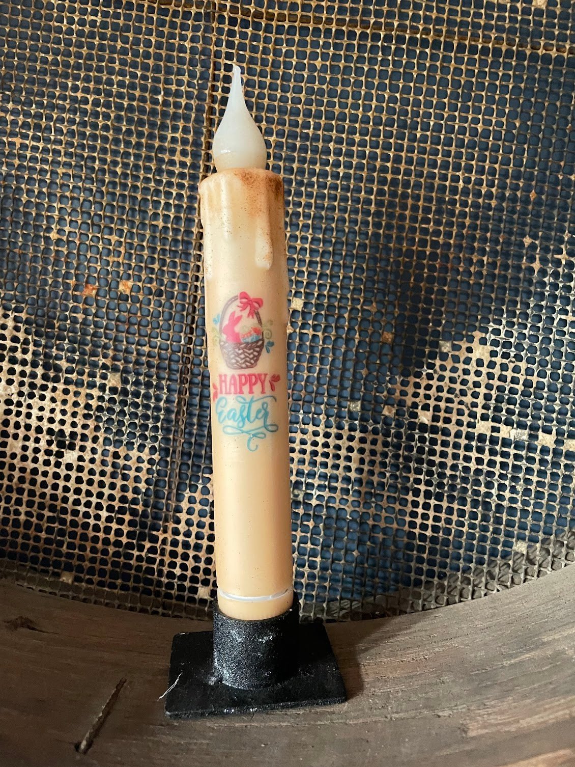 Primitive Handcrafted Spring Summer 7"Happy Easter Led Timer Taper Candle - The Primitive Pineapple Collection