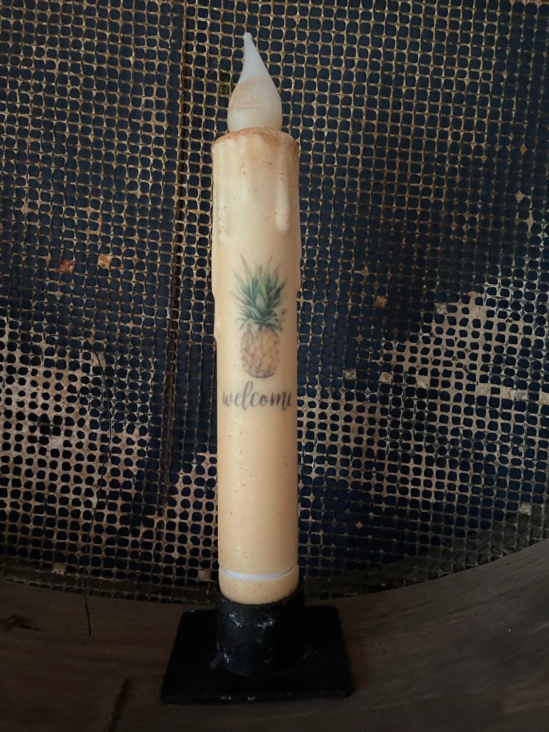 Primitive Handcrafted Colonial Welcome Pineapple 7"H Led Timer Taper Candle - The Primitive Pineapple Collection