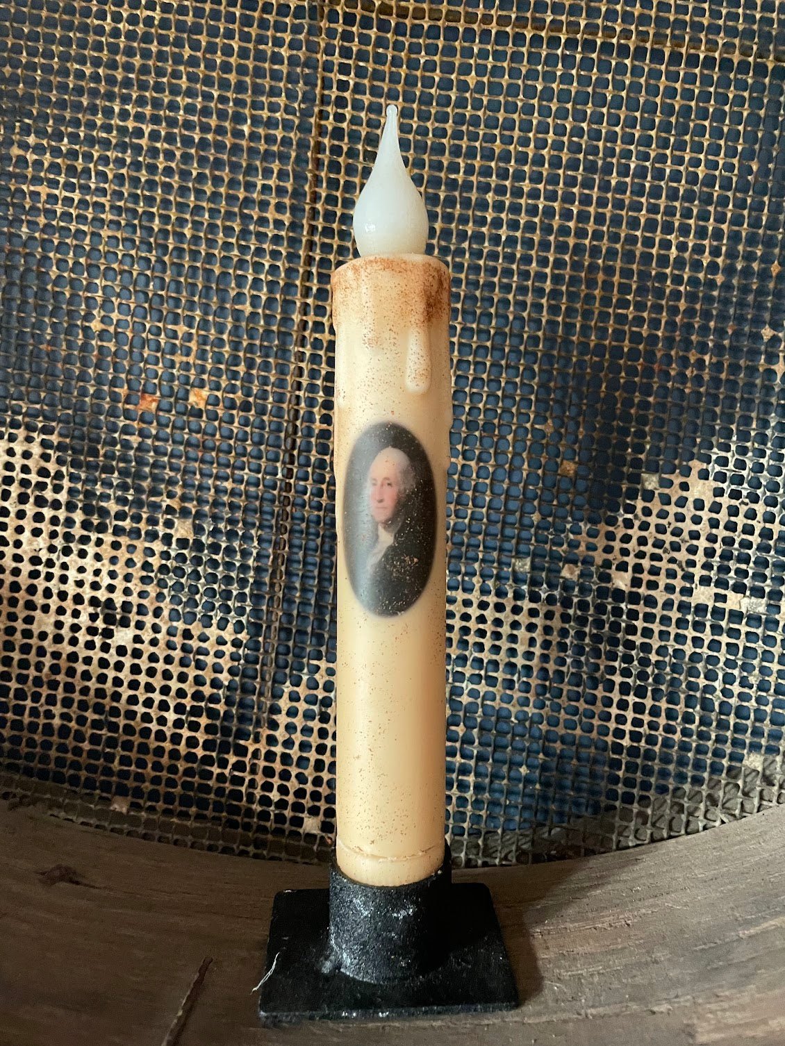 Primitive Handcrafted Colonial President Washington 7"H Led Timer Taper Candle - The Primitive Pineapple Collection