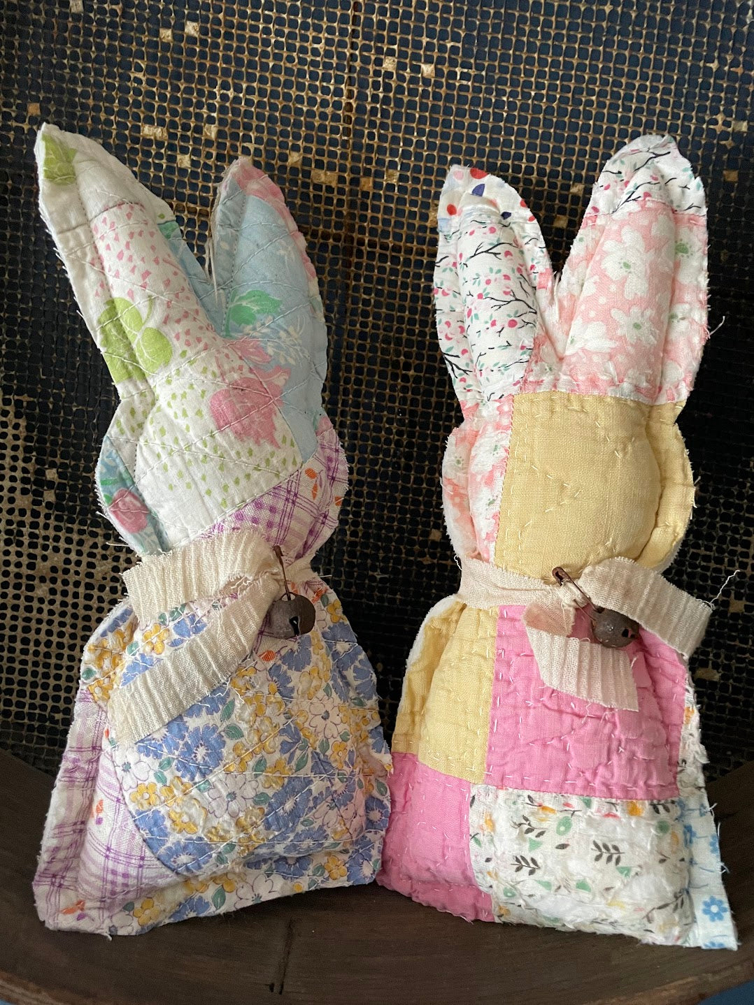 Handcrafted Spring 10” Quilted 1950 Inspired Fabric Bunny Ornament