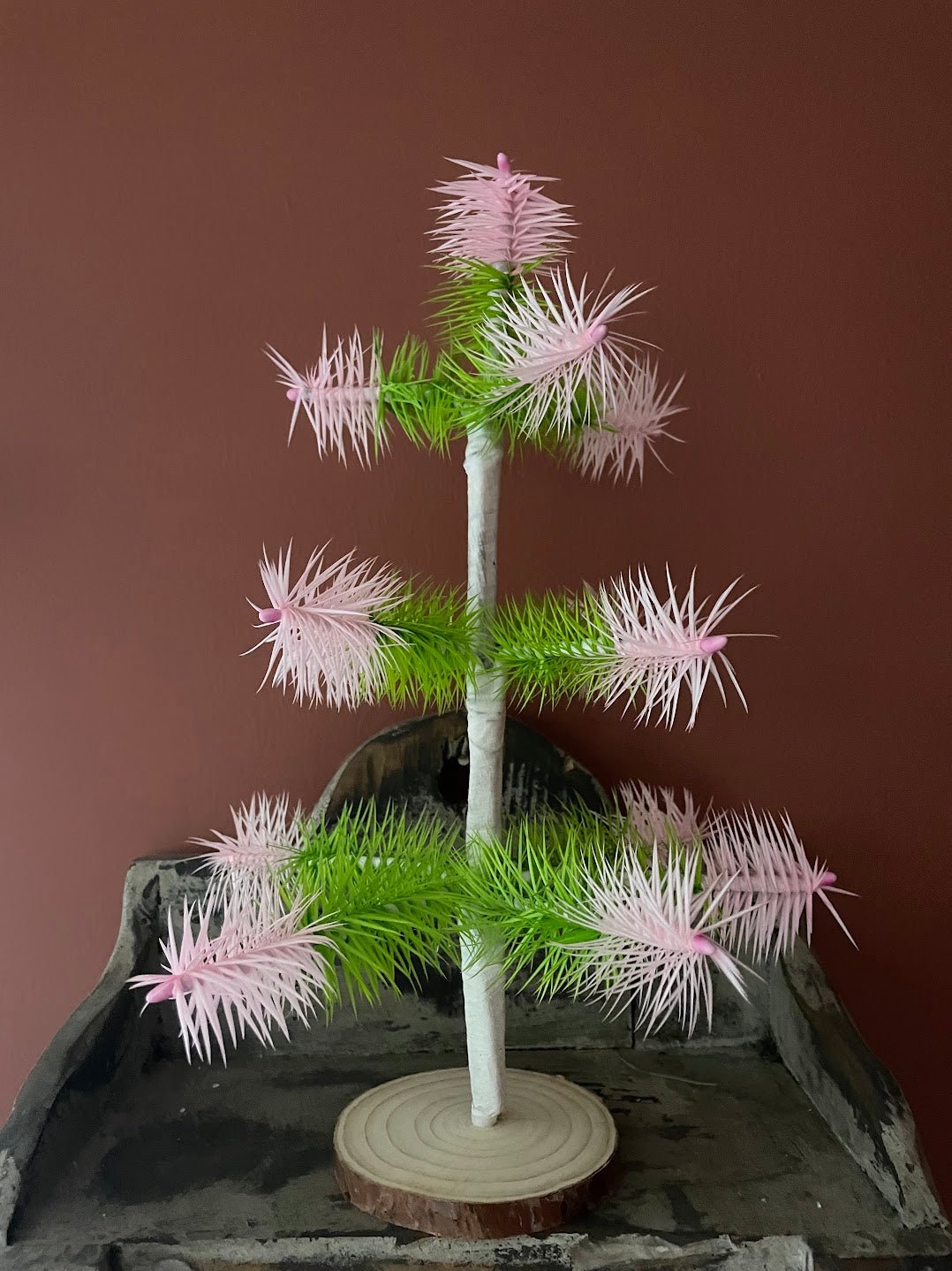 Bethany Lowe Inspired Handcrafted USA German Style Goose Pastel Pink/Green Easter Feather Tree w/ Pink Berries 12" - The Primitive Pineapple Collection