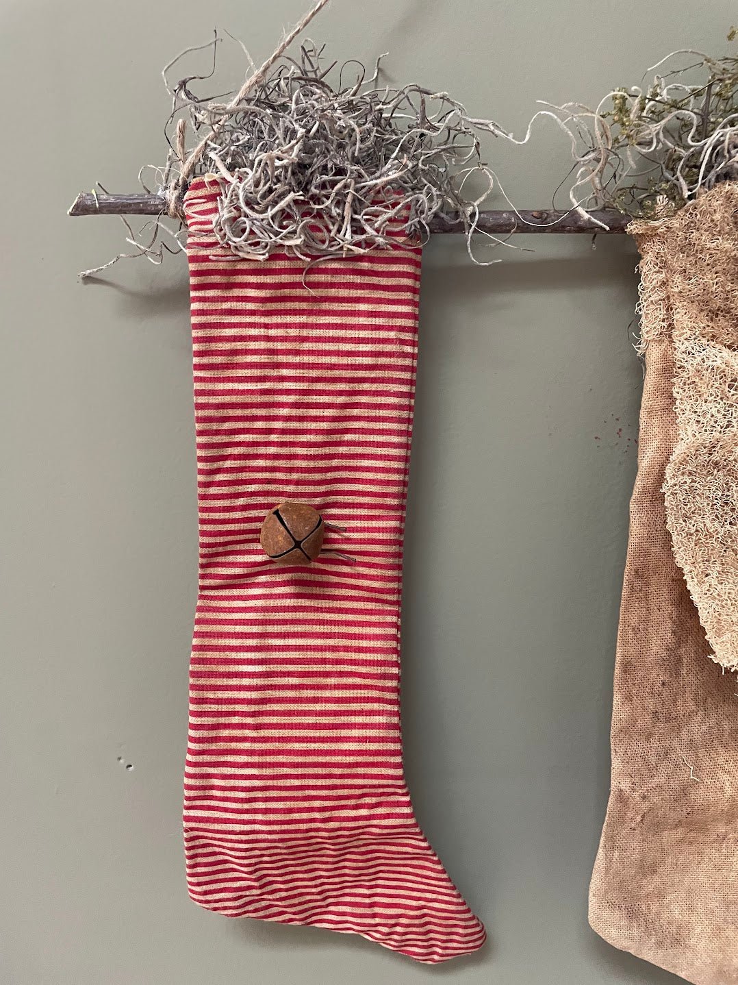 Primitive Handcrafted Patriotic Americana Trio Stocking Hanger w/ Sweet Annie - The Primitive Pineapple Collection