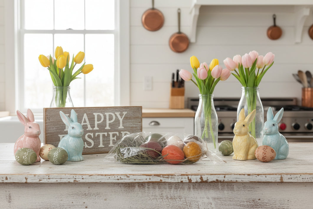 Primitive Colonial Handcrafted Spring 6 pc Egg w/ Prim Easter Grass - The Primitive Pineapple Collection