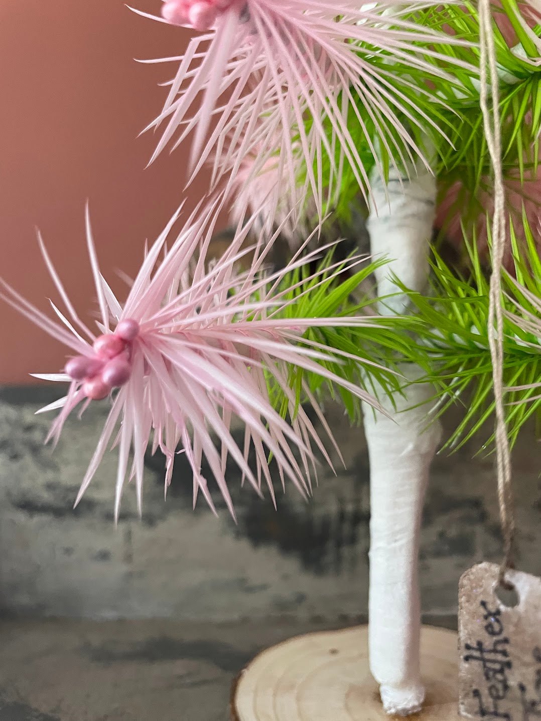 Bethany Lowe Inspired Handcrafted USA German Style Goose Pastel Pink/Green Easter Feather Tree w/ Pink Berries 8" - The Primitive Pineapple Collection