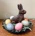 Primitive Spring Faux Chocolate Bunny / Primitive Grass/Easter Egg/Tin Pan Set - The Primitive Pineapple Collection