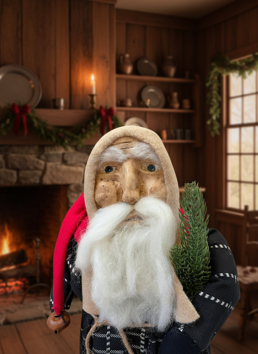 Primitive Christmas Hand Sculpted Clay Face Santa Doll White/Red 19" - The Primitive Pineapple Collection