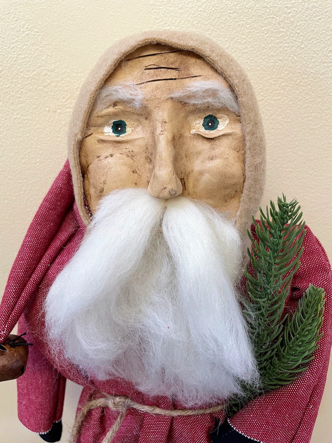 Primitive Christmas Hand Sculpted Clay Face Santa Doll Red 19" - The Primitive Pineapple Collection