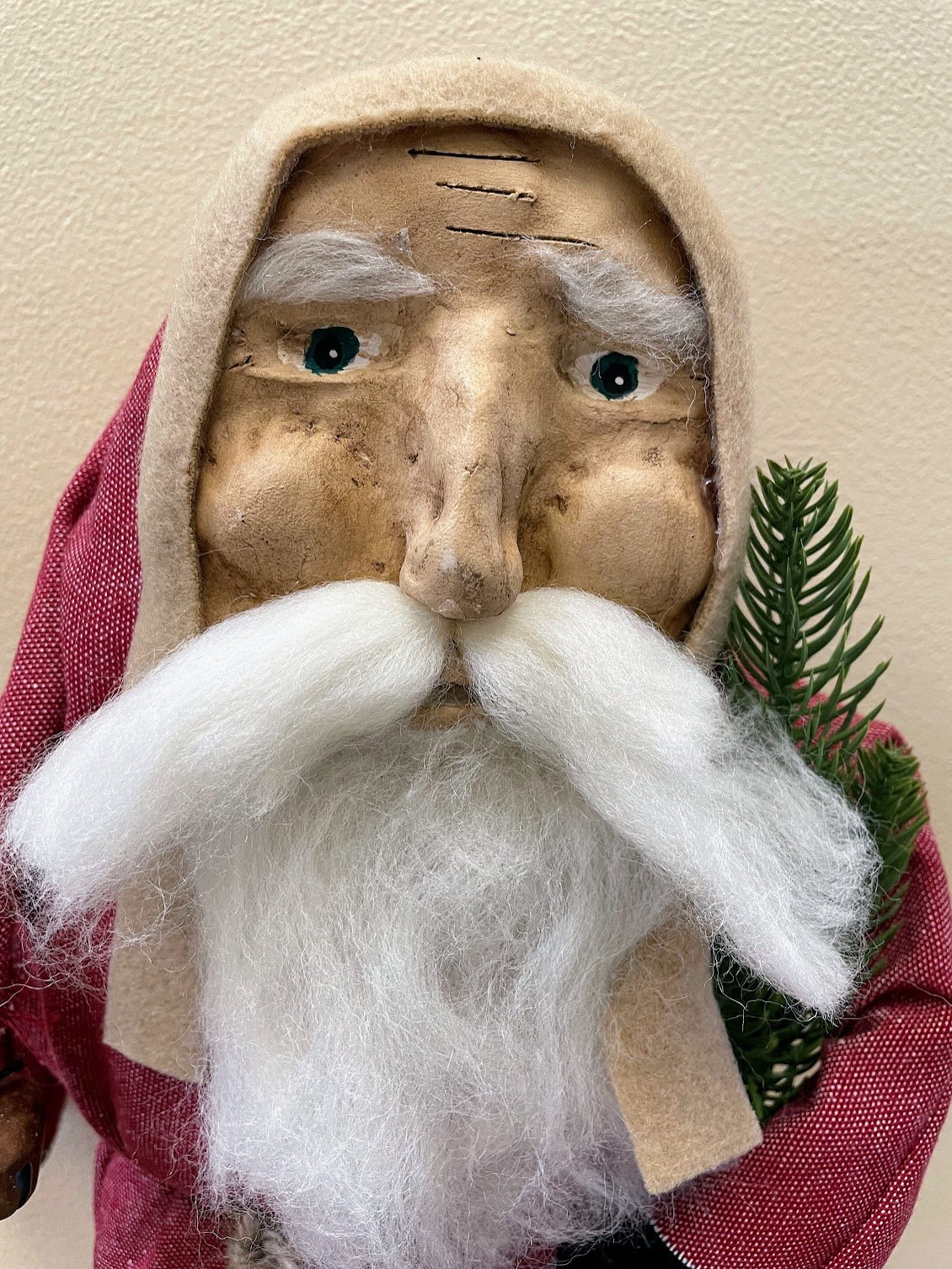Primitive Christmas Hand Sculpted Clay Face Santa Red Doll 18 " - The Primitive Pineapple Collection