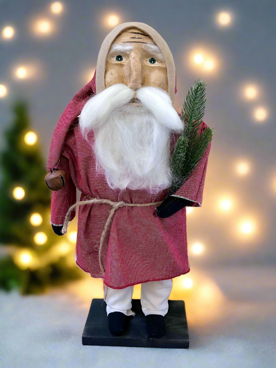 Primitive Christmas Hand Sculpted Clay Face Santa Doll Red 19" - The Primitive Pineapple Collection