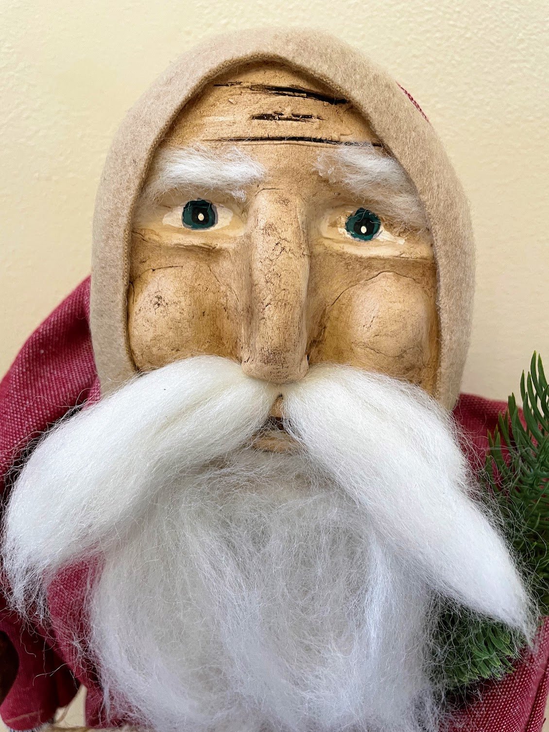 Primitive Christmas Hand Sculpted Clay Face Santa Doll Red 19" - The Primitive Pineapple Collection