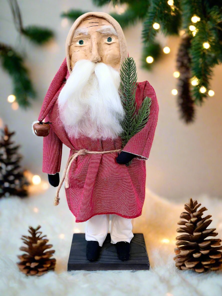 Primitive Christmas Hand Sculpted Clay Face Santa Doll Red 19" - The Primitive Pineapple Collection