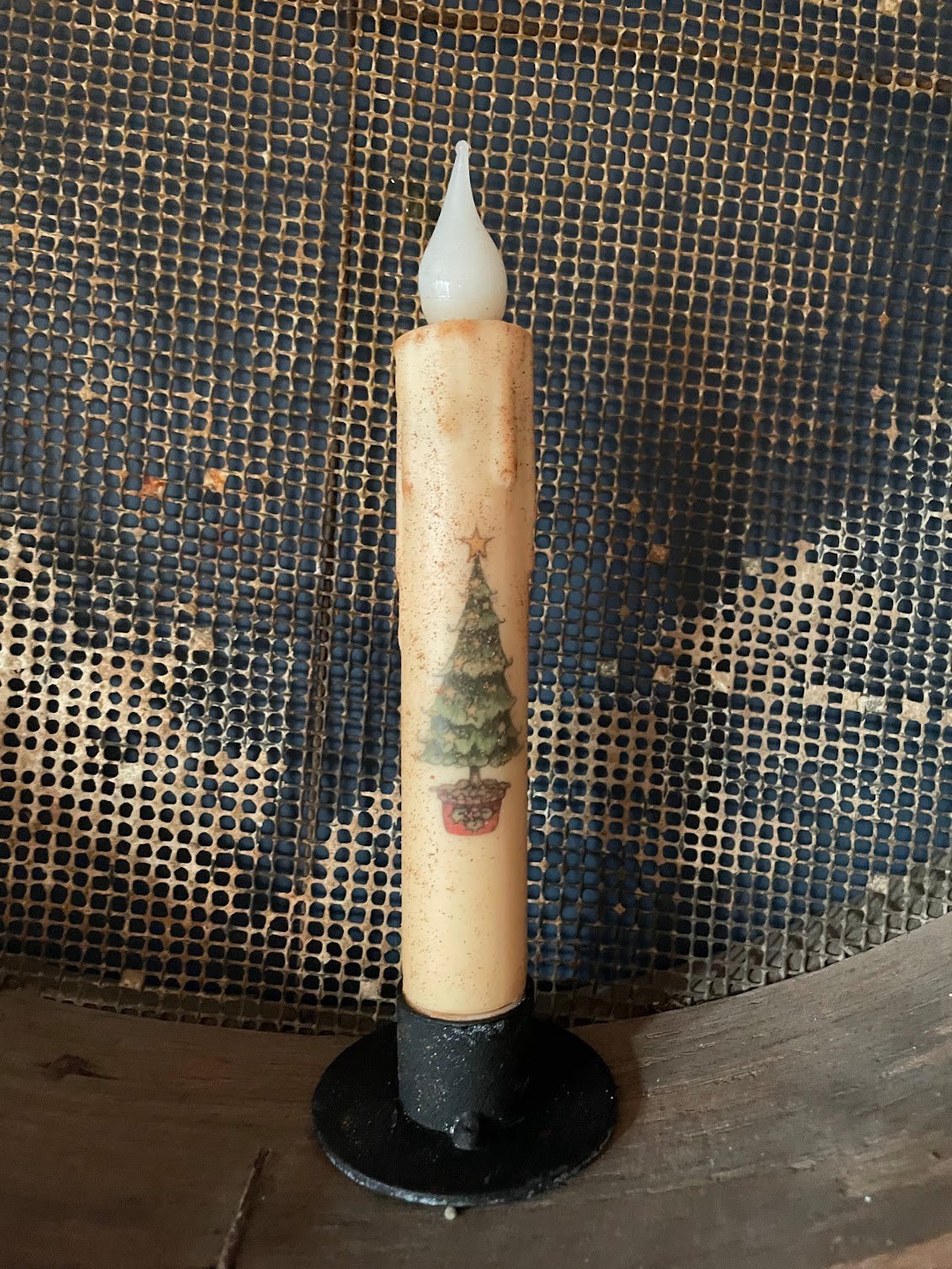 Primitive Handcrafted Christmas 7" Oh Christmas Tree Led Timer Taper Candle - The Primitive Pineapple Collection