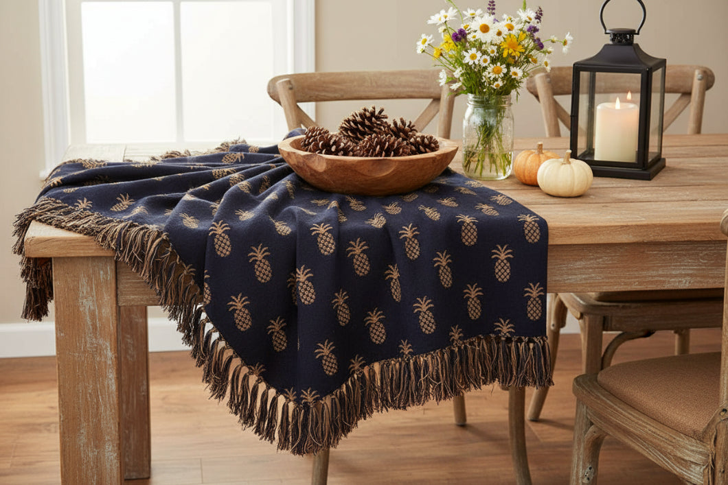 Primitive Farmhouse Pineapple Jacquard Woven Afghan 54" x 72" - The Primitive Pineapple Collection