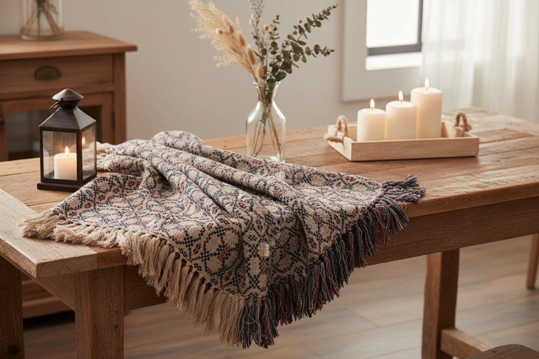 Primitive Farmhouse Kendall Jacquard Black Afghan 50" x 60" - The Primitive Pineapple Collection