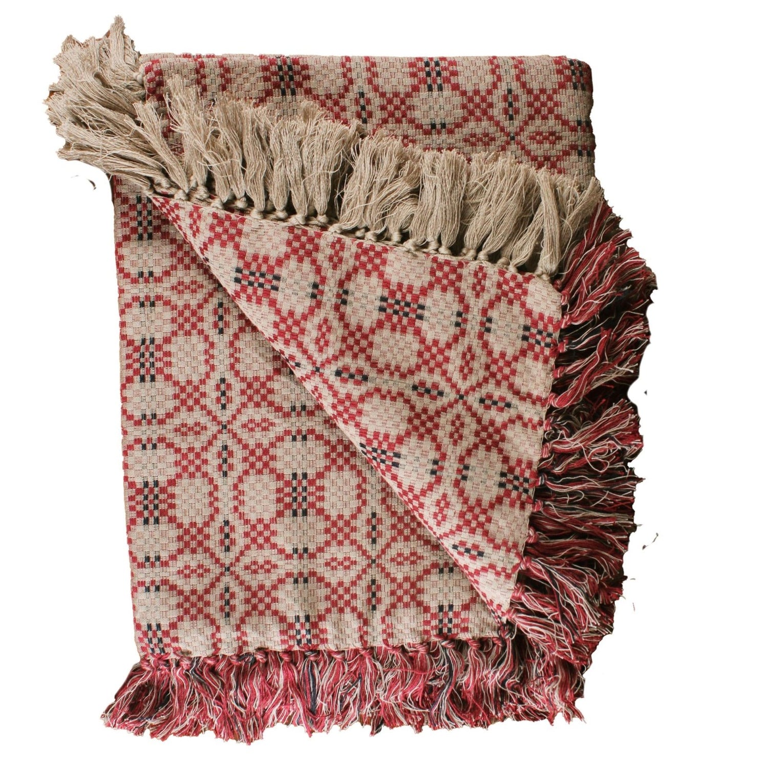 Primitive Farmhouse Kendall Jacquard Red Afghan 50" x 60" - The Primitive Pineapple Collection
