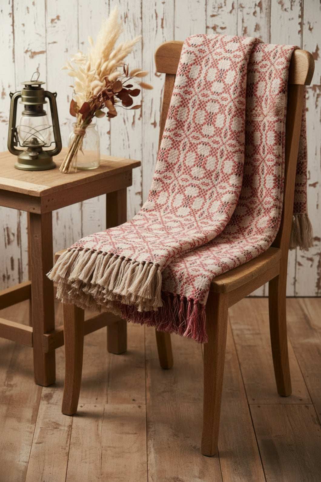 Primitive Farmhouse Kendall Jacquard Red Afghan 50" x 60" - The Primitive Pineapple Collection