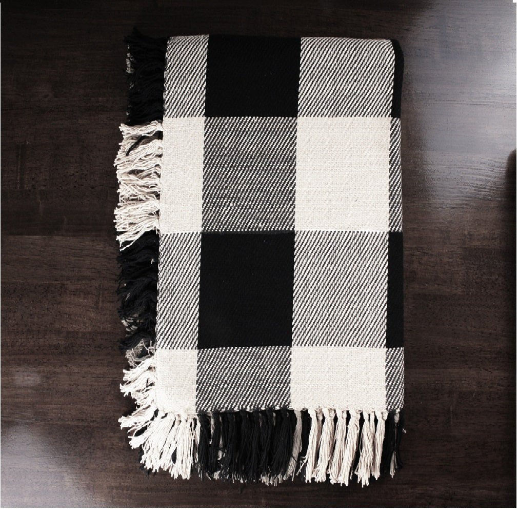 Primitive Farmhouse Buffalo Check Black Afghan Throw 50" x 60" - The Primitive Pineapple Collection