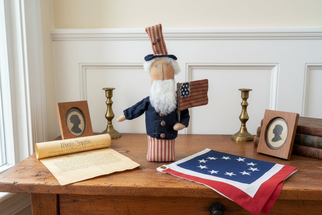 Primitive Handcrafted 14" Americana Uncle Sam Stump Doll - The Primitive Pineapple Collection