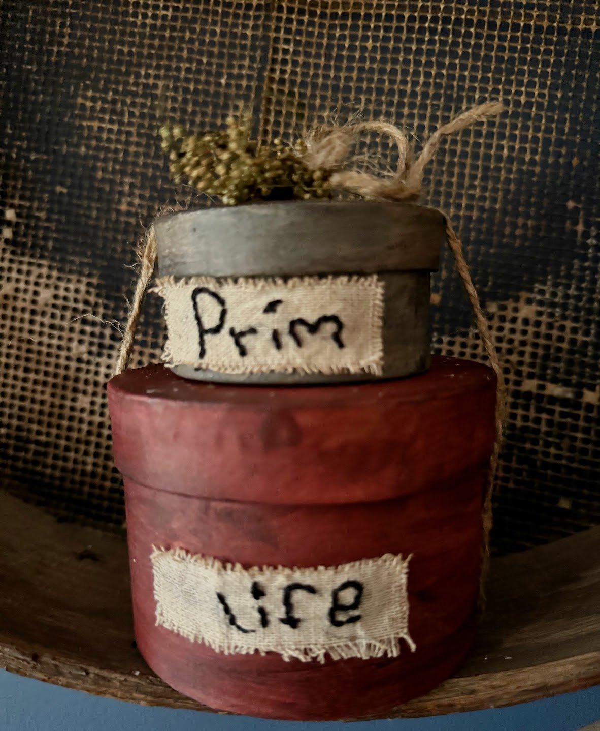 Primitive Handcrafted "Prim Life" Stacked Colonial Boxes 5"H Sweet Annie - The Primitive Pineapple Collection