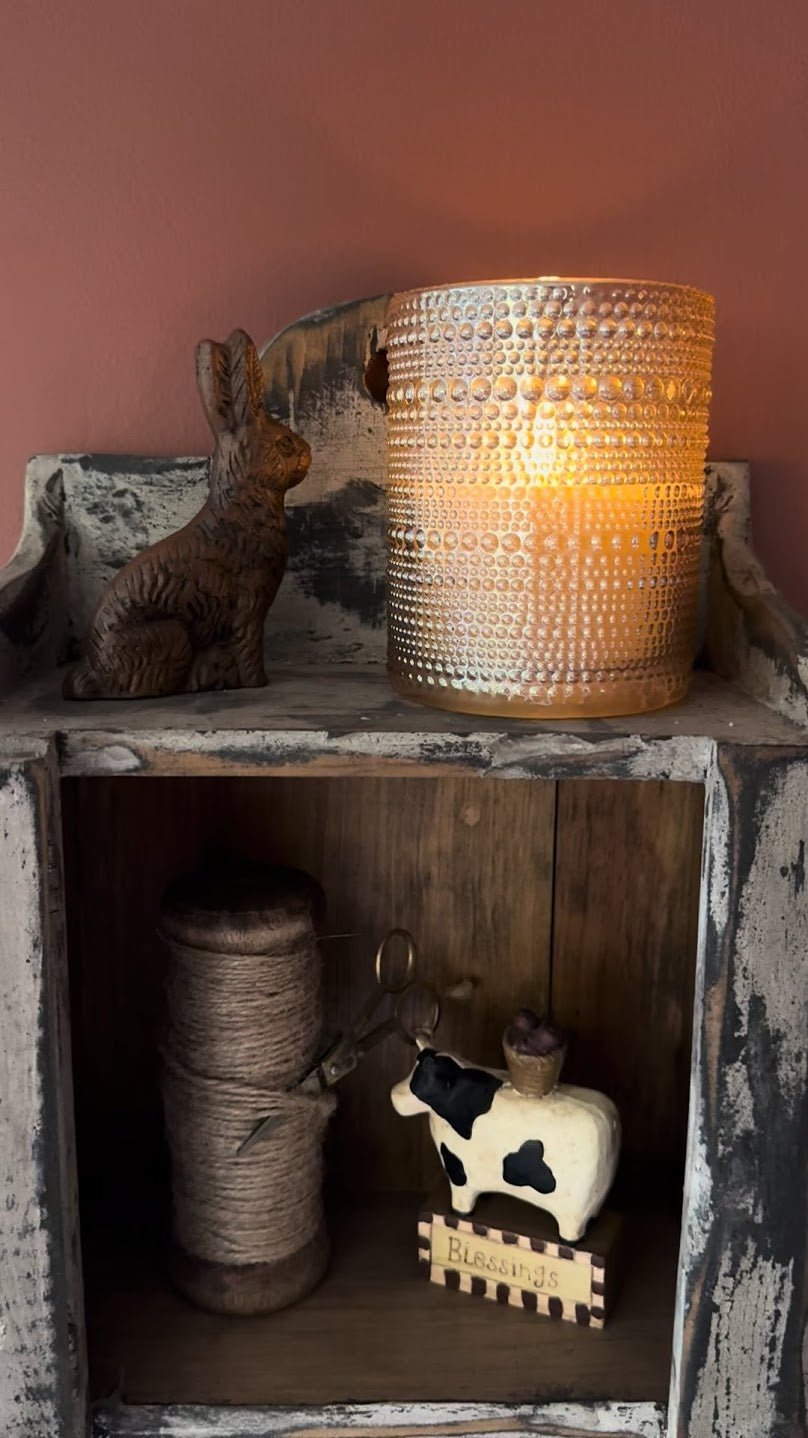 Primitive Ragon House 5" Champagne Dotted Glass Jar 3D Flame Battery Candle 6hr Timer - The Primitive Pineapple Collection