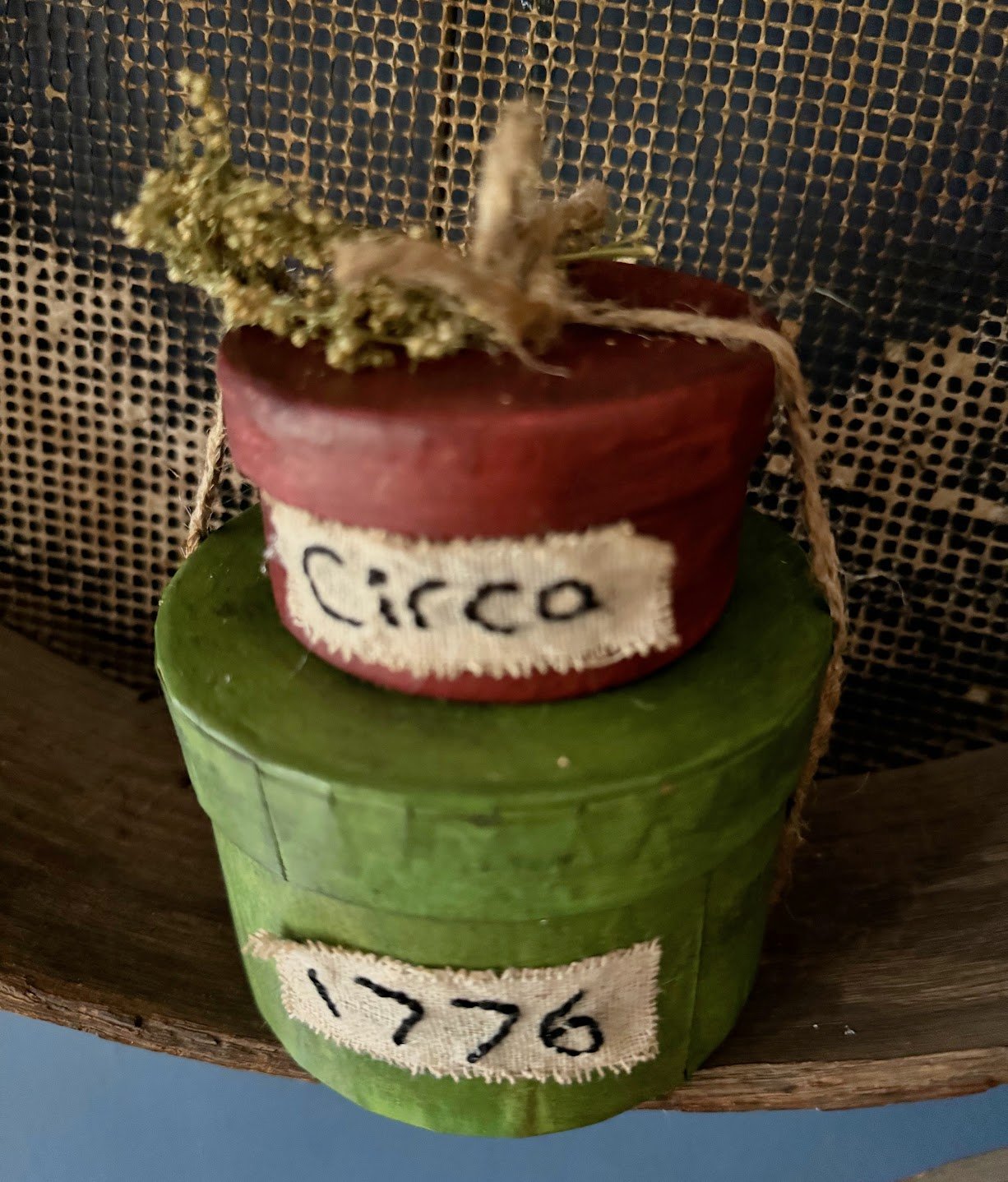 Primitive Handcrafted "Circa 1776 " Stacked Colonial Boxes 5"H Sweet Annie - The Primitive Pineapple Collection