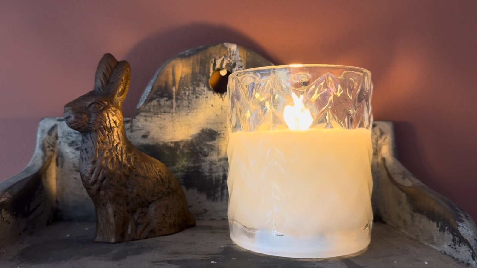 Primitive Ragon House 4" Chevron Glass Jar 3D Flame Battery Candle 6hr Timer - The Primitive Pineapple Collection