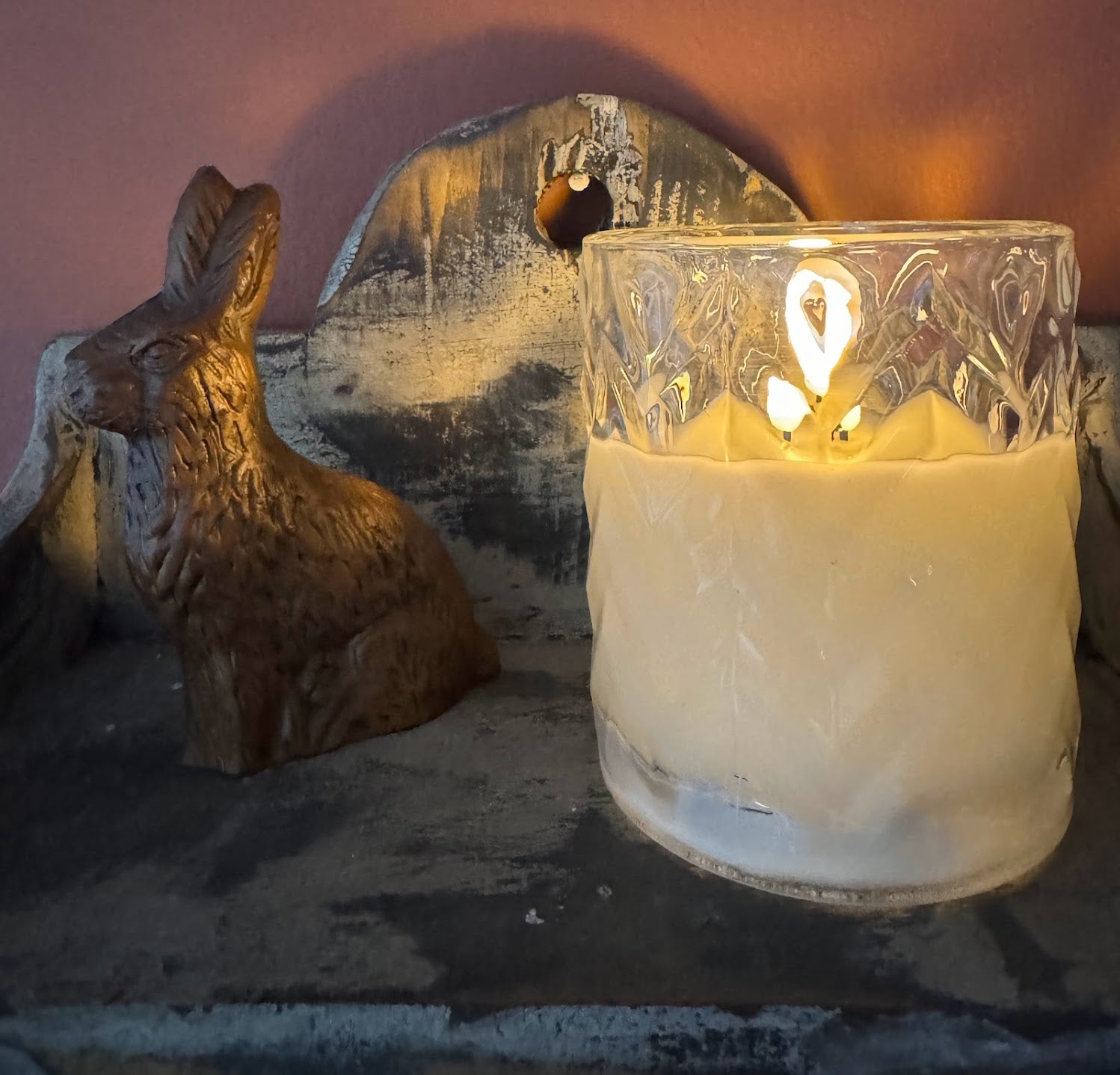 Primitive Ragon House 4" Chevron Glass Jar 3D Flame Battery Candle 6hr Timer - The Primitive Pineapple Collection