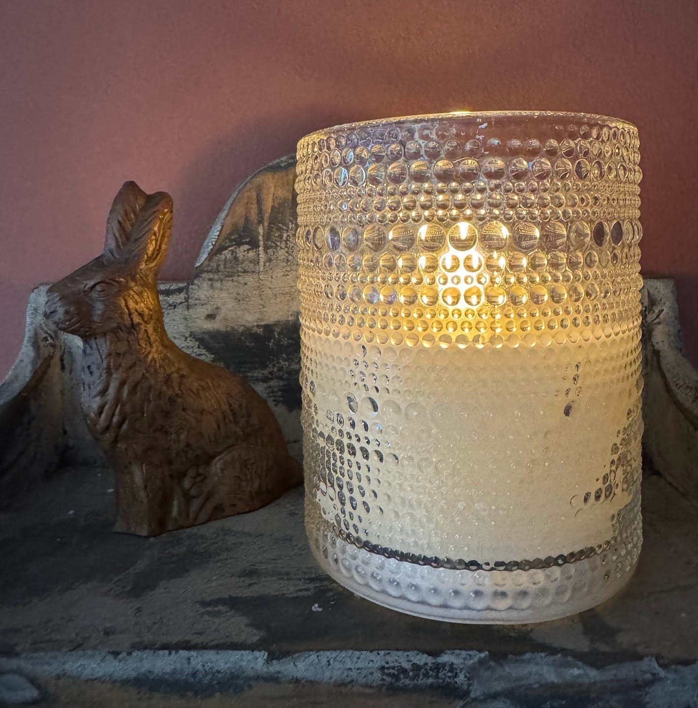 Primitive Ragon House 5" Dotted Glass Jar 3D Flame Battery Candle 6hr Timer - The Primitive Pineapple Collection